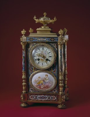 图片[1]-Bronze plated enamel clock-China Archive